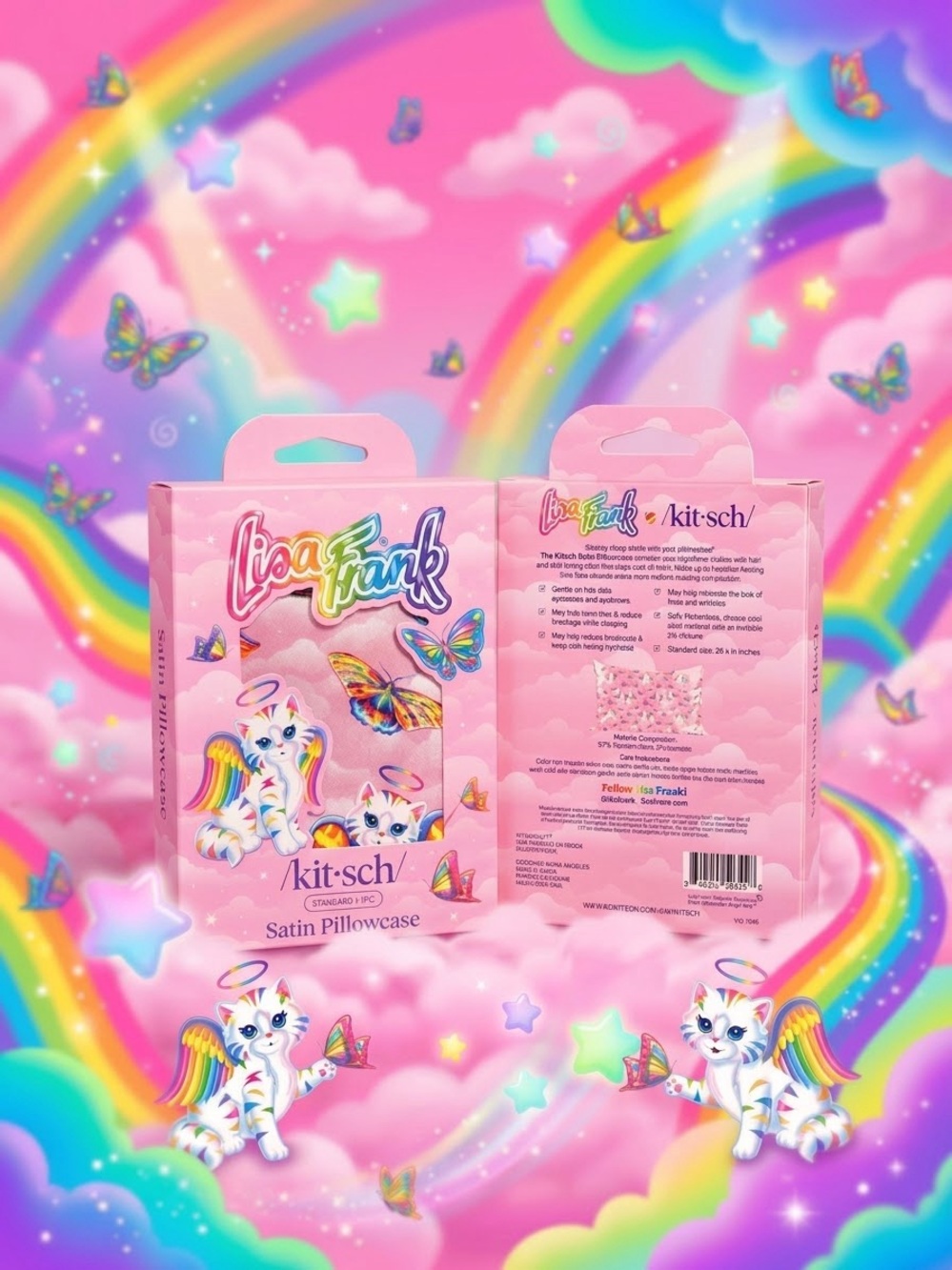 Kitsch Pink Lisa Frank Satin Pillowcase - Rainbow Unicorn Design